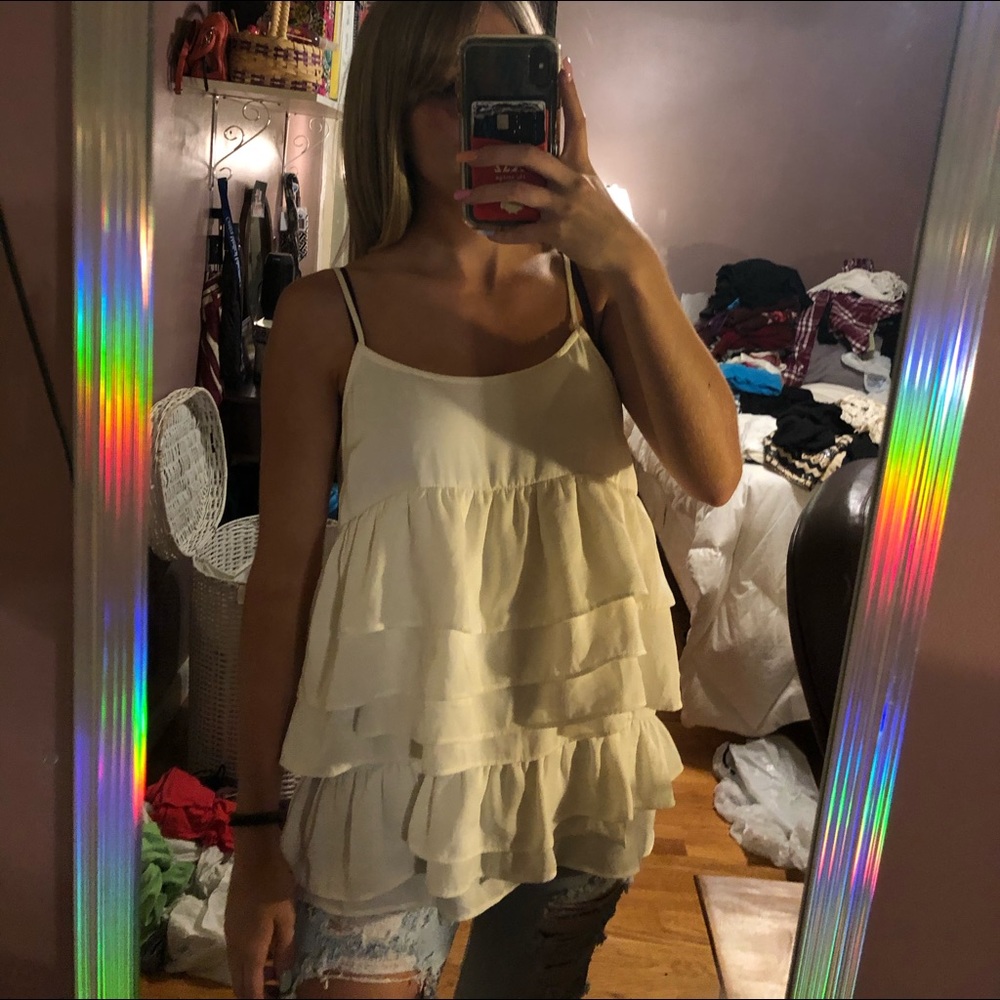 Cream ruffle tank top